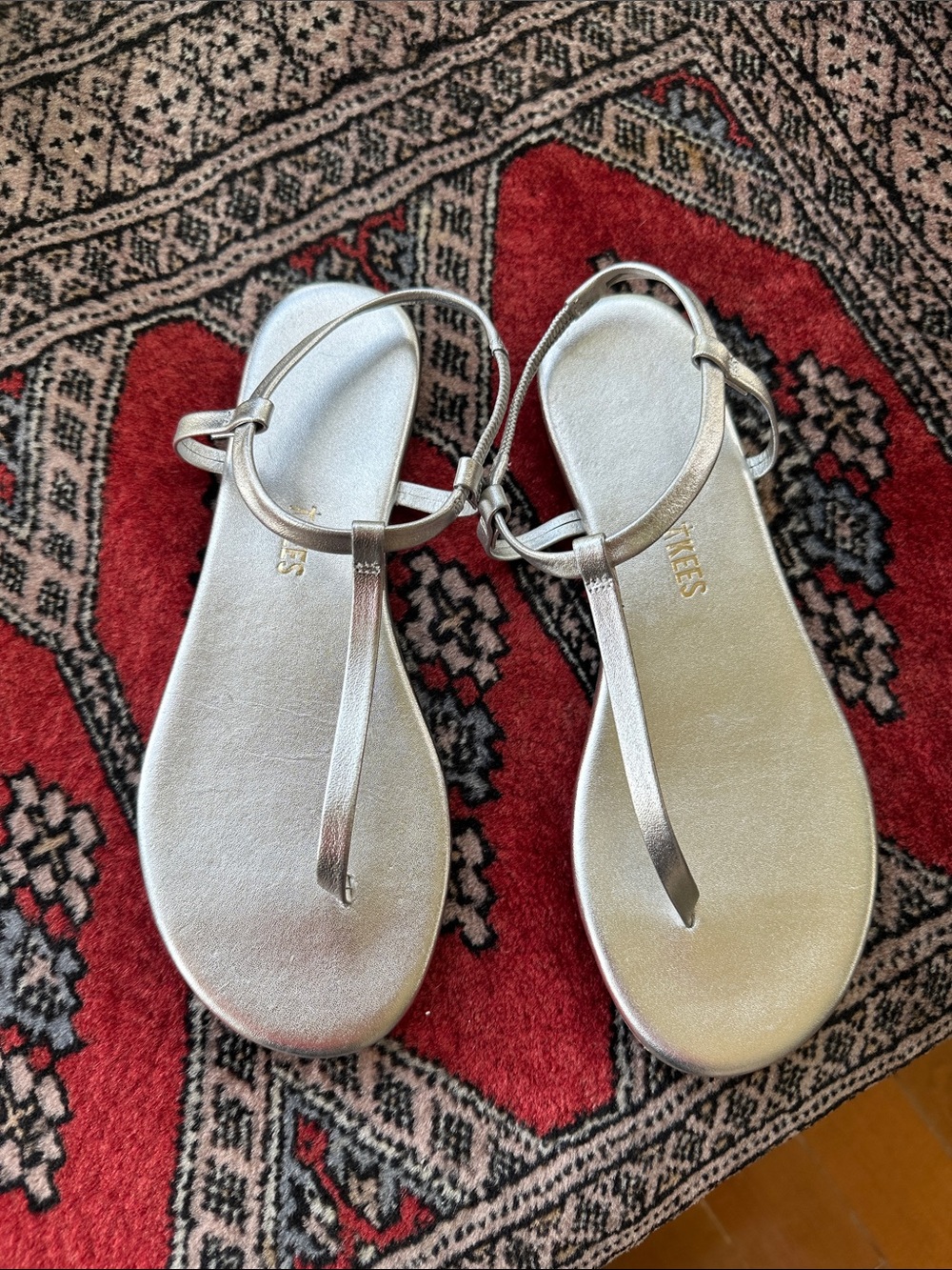 TKEES Silver T-Strap Sandals